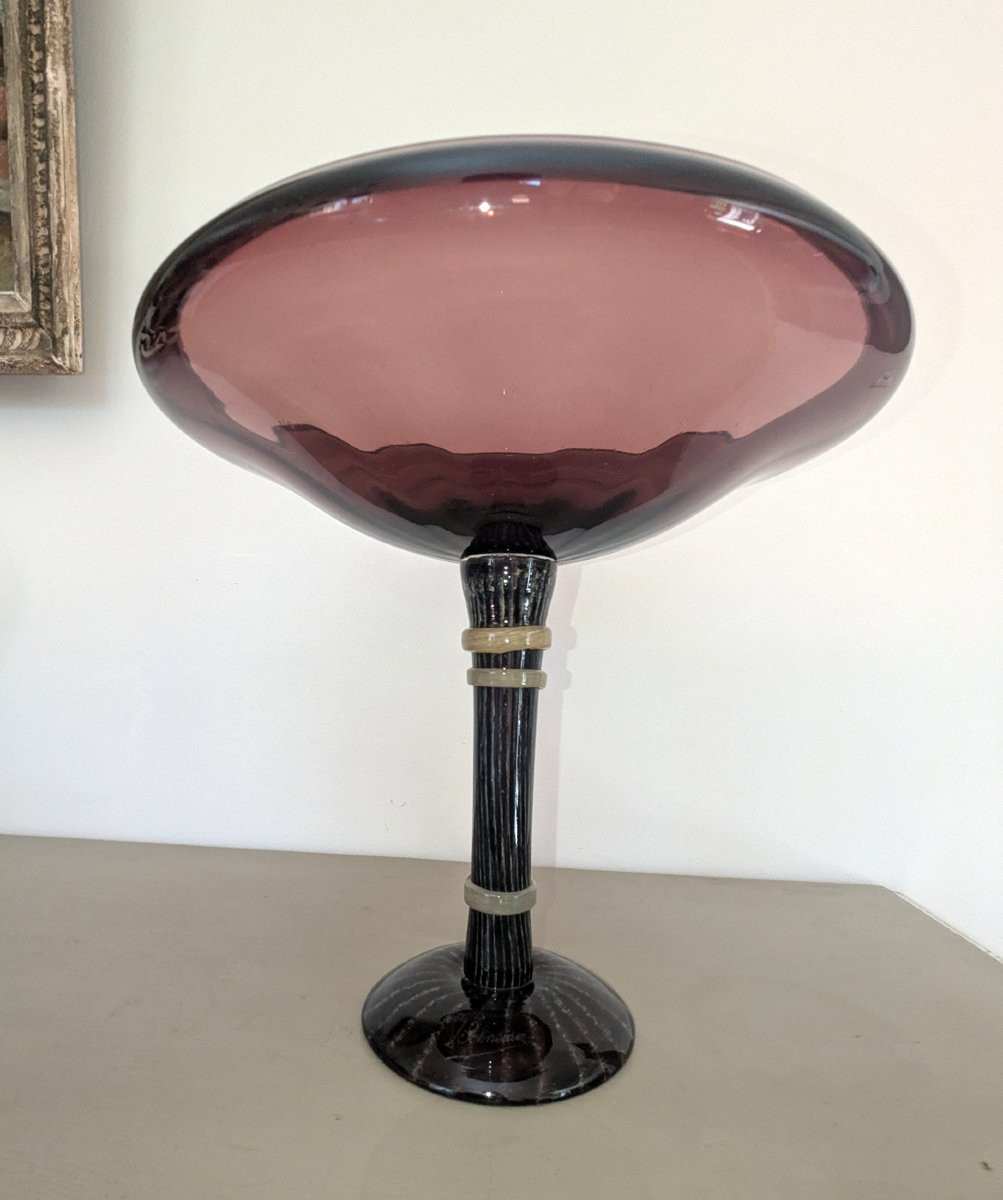 Charles SCHNEIDER . Grande vasque sur piédouche filigrané Art Déco-photo-4