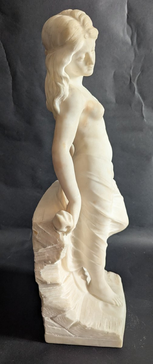Giuseppe BESSI (1857-1922) "Jeune fille nue appuyée à un rocher" Albâtre-photo-2