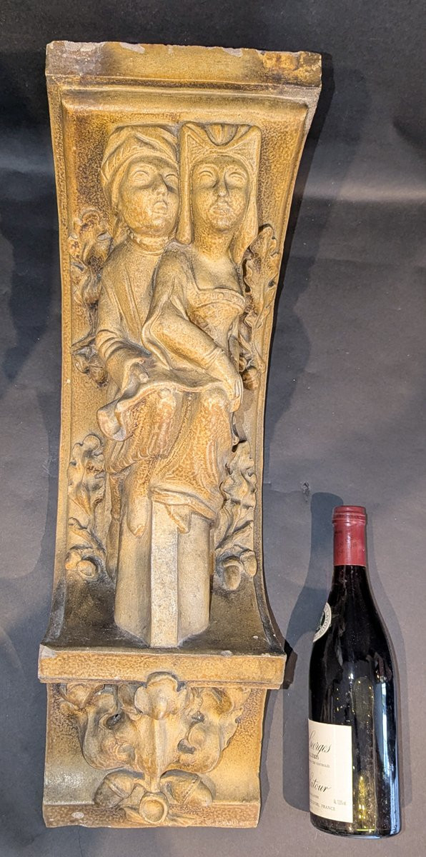 Emile Muller (1823-1889) Grande Console d'applique en grès aux personnages médiévaux-photo-7