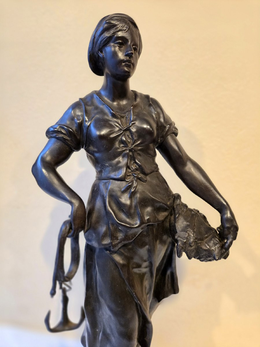 El Picault (1833-1915) Bronze "the Fishmonger"-photo-4