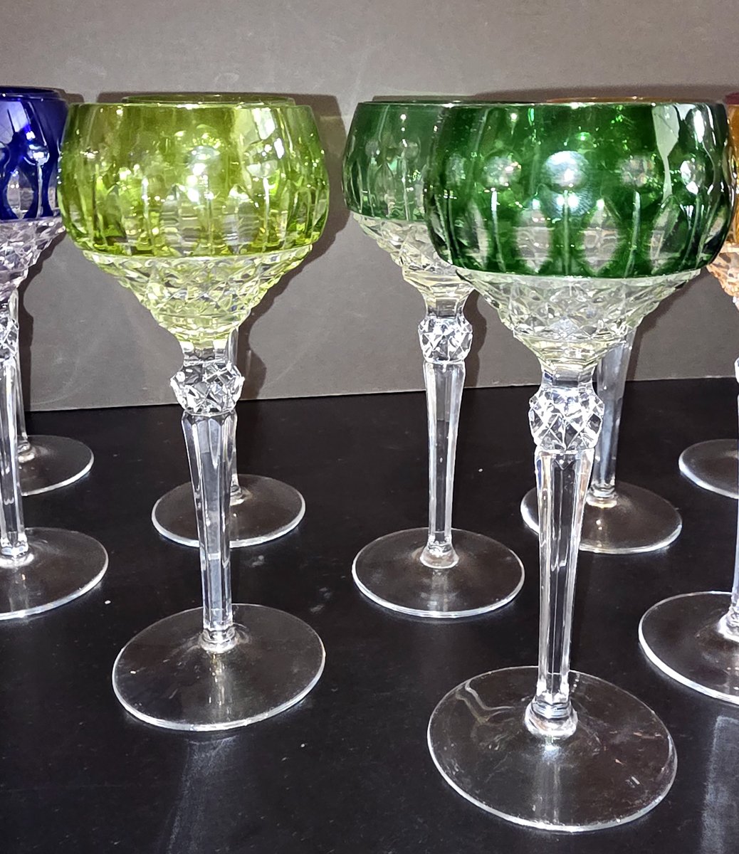 12 verres du Rhin de couleur en cristal taillé-photo-2