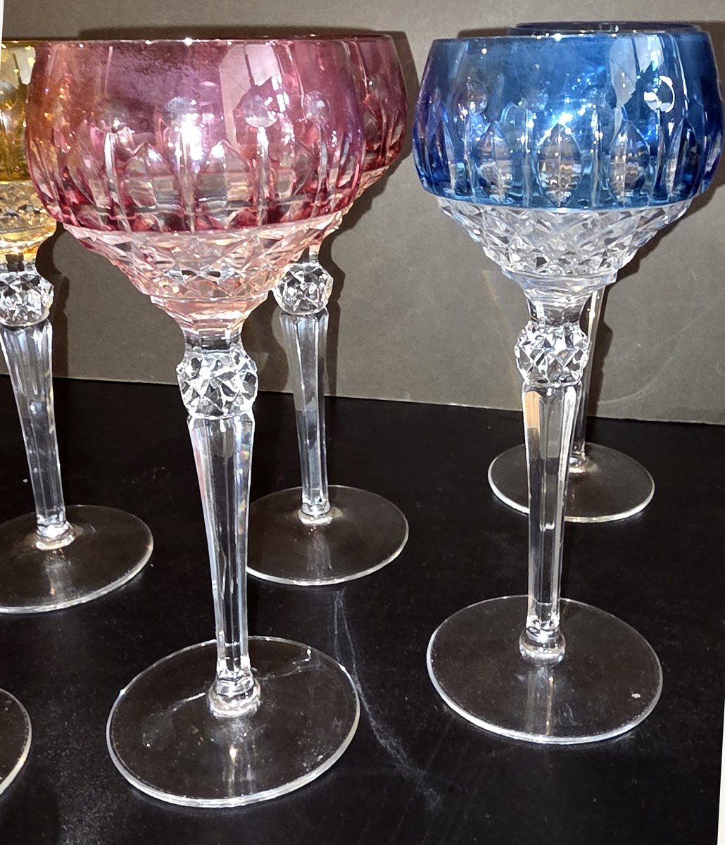 12 verres du Rhin de couleur en cristal taillé-photo-3
