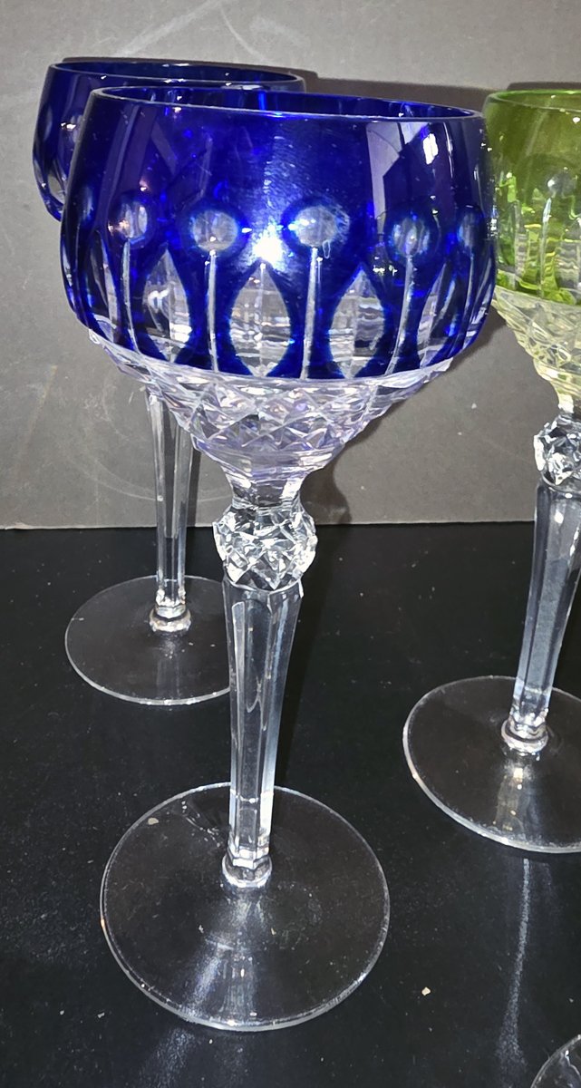 12 verres du Rhin de couleur en cristal taillé-photo-4