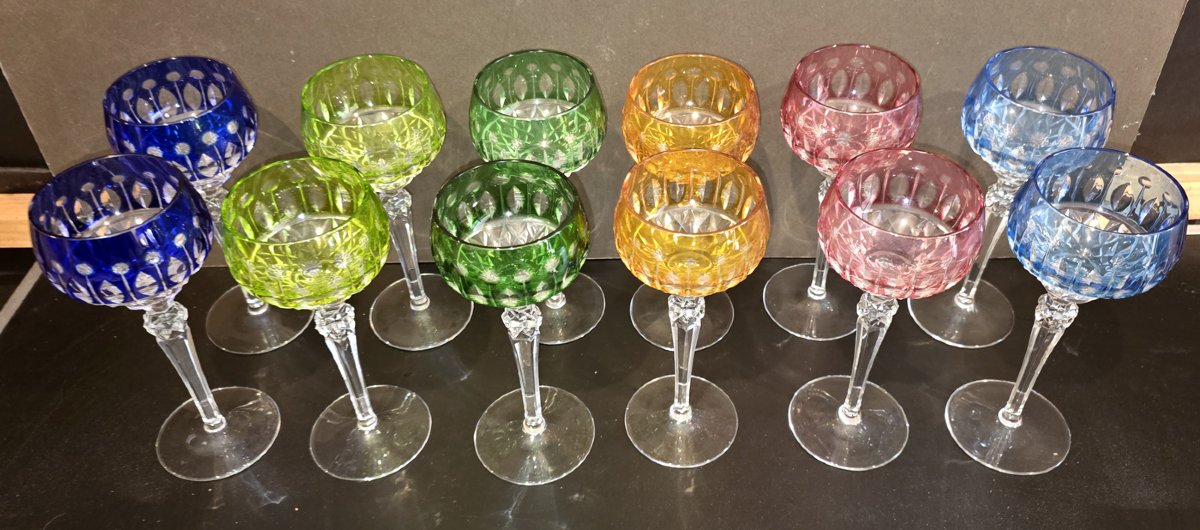 12 verres du Rhin de couleur en cristal taillé-photo-2