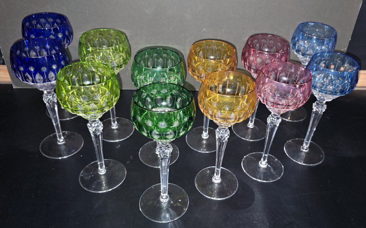 12 verres du Rhin de couleur en cristal taillé-photo-3
