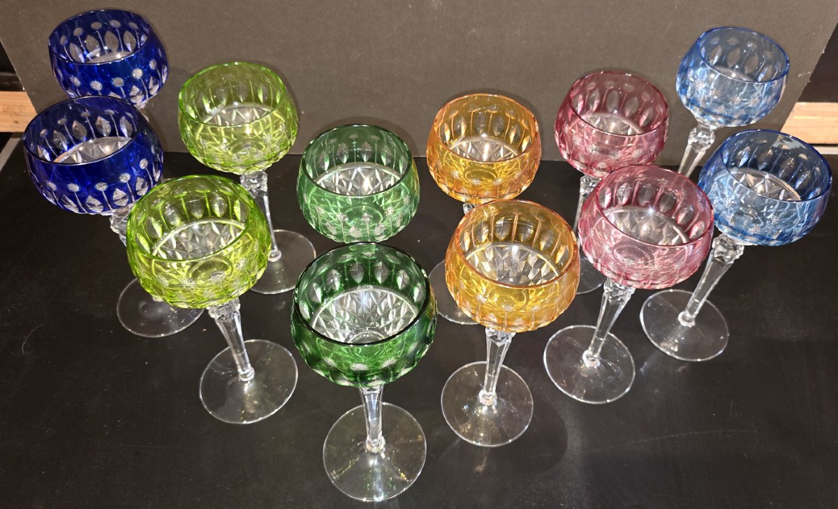 12 verres du Rhin de couleur en cristal taillé-photo-4