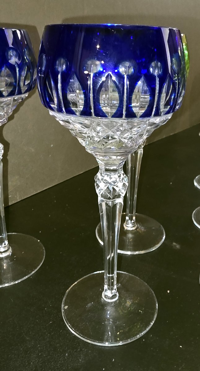 12 verres du Rhin de couleur en cristal taillé-photo-5
