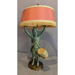 Desk Lamp Subject In Patinated Regulates Young Empire Soldier "the Drum"