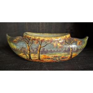 Rare Daum Shuttle Shaped Pocket Trinket (circa 1905/1910) Autumn Landscape