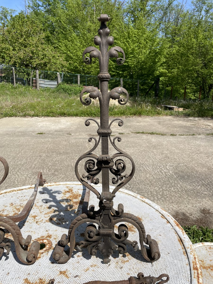2 19th Century Andirons And Tools Signed Ferdinand Marrou-photo-2