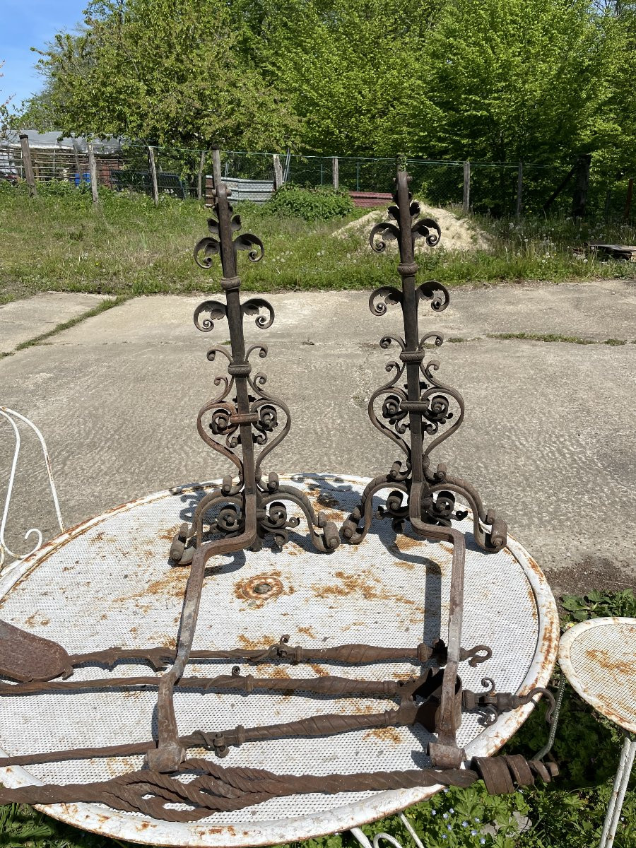 2 19th Century Andirons And Tools Signed Ferdinand Marrou-photo-5