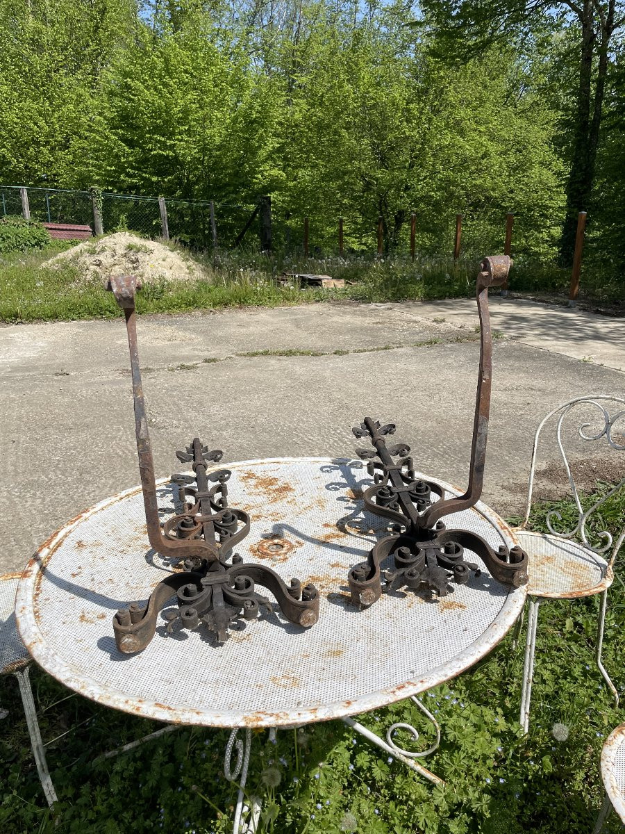 2 19th Century Andirons And Tools Signed Ferdinand Marrou-photo-7