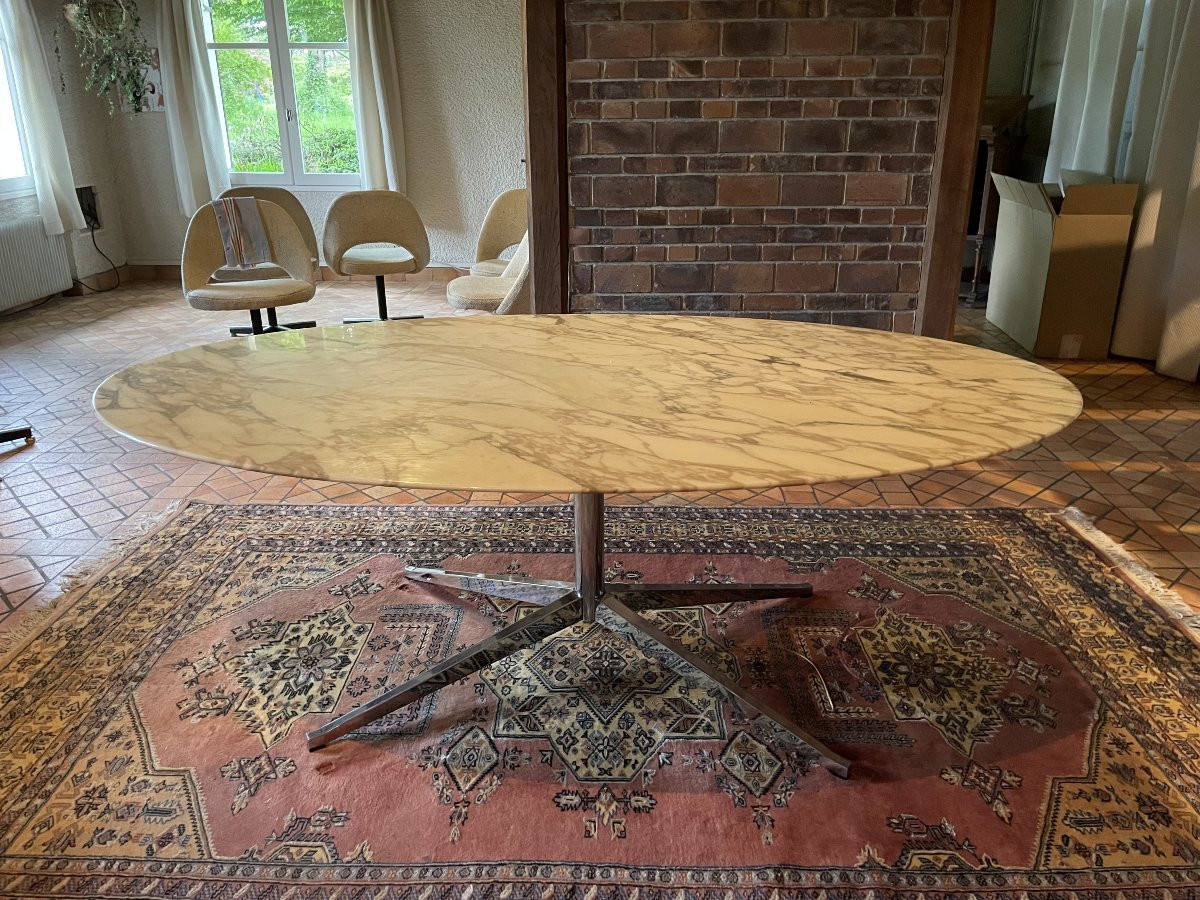 Large Table For Knoll 1970s - Marble And Chrome Steel -photo-2