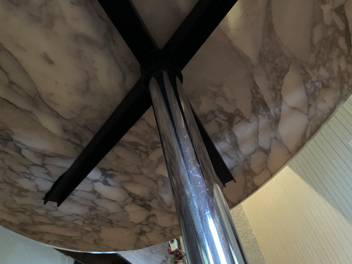 Large Table For Knoll 1970s - Marble And Chrome Steel -photo-5