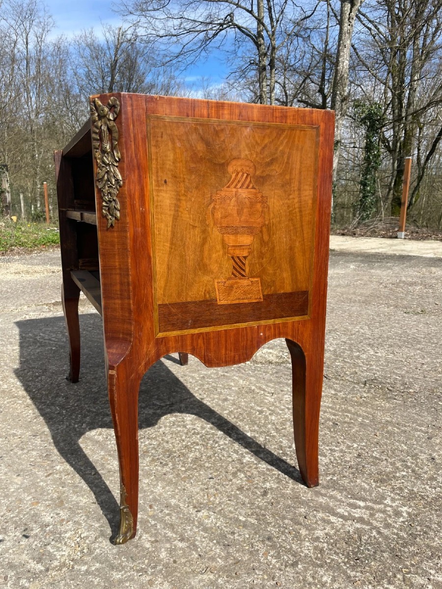 Louis XV-xvi Style Chest Of Drawers In Walnut And Marble To Be Restored-photo-4