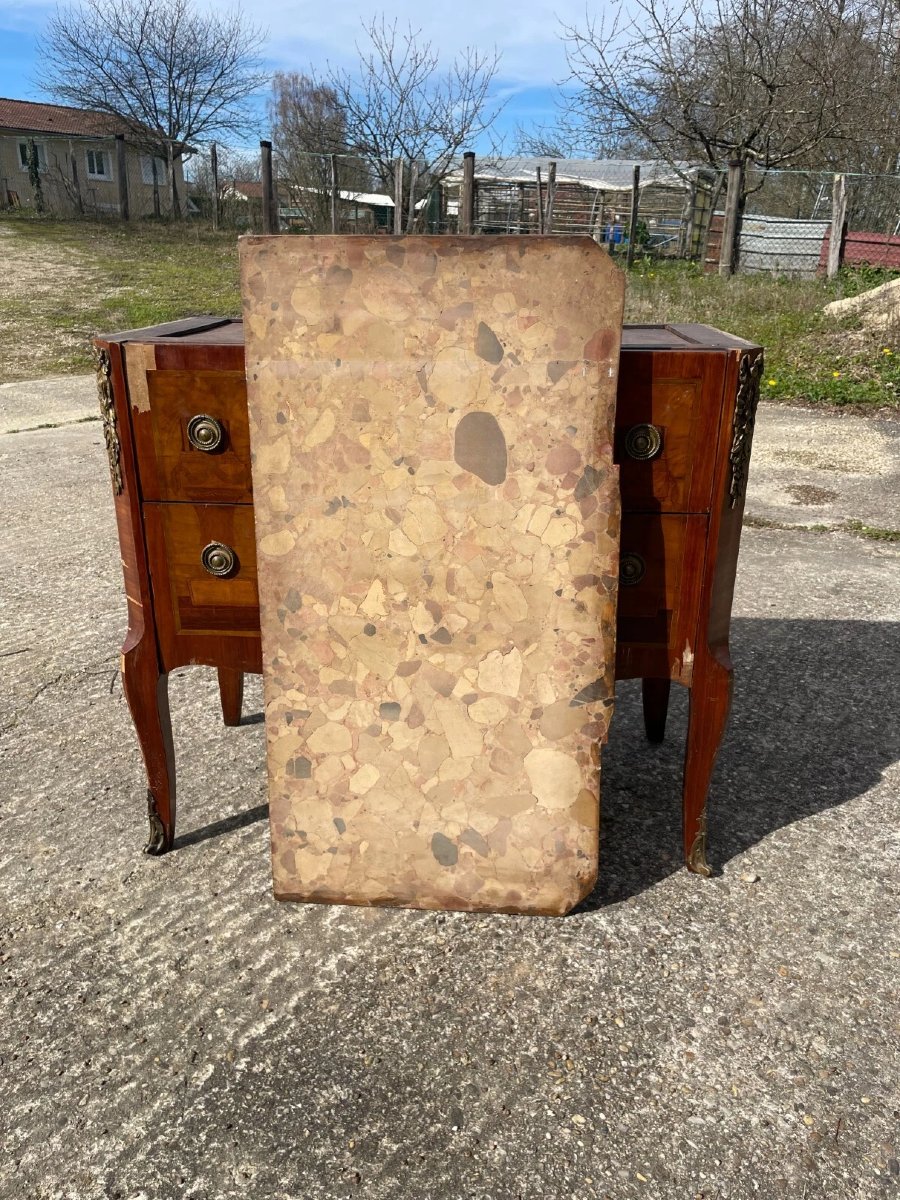 Louis XV-xvi Style Chest Of Drawers In Walnut And Marble To Be Restored-photo-1
