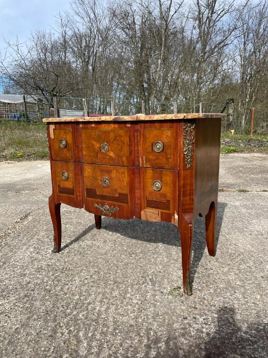 Louis XV-xvi Style Chest Of Drawers In Walnut And Marble To Be Restored-photo-2