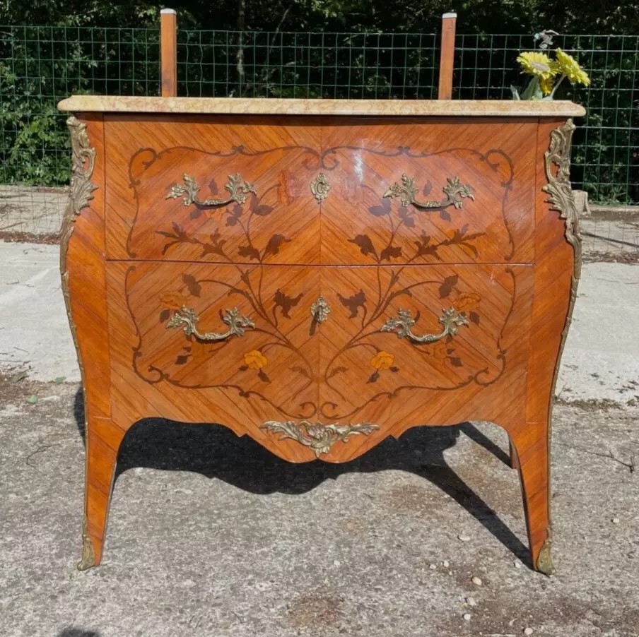Commode et 2 Chevets Style Louis XV En Très Bon état- Parfaite  Marqueterie -photo-2