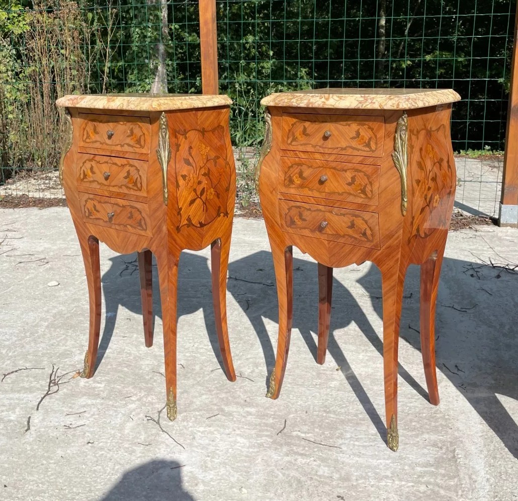 Commode et 2 Chevets Style Louis XV En Très Bon état- Parfaite  Marqueterie -photo-3