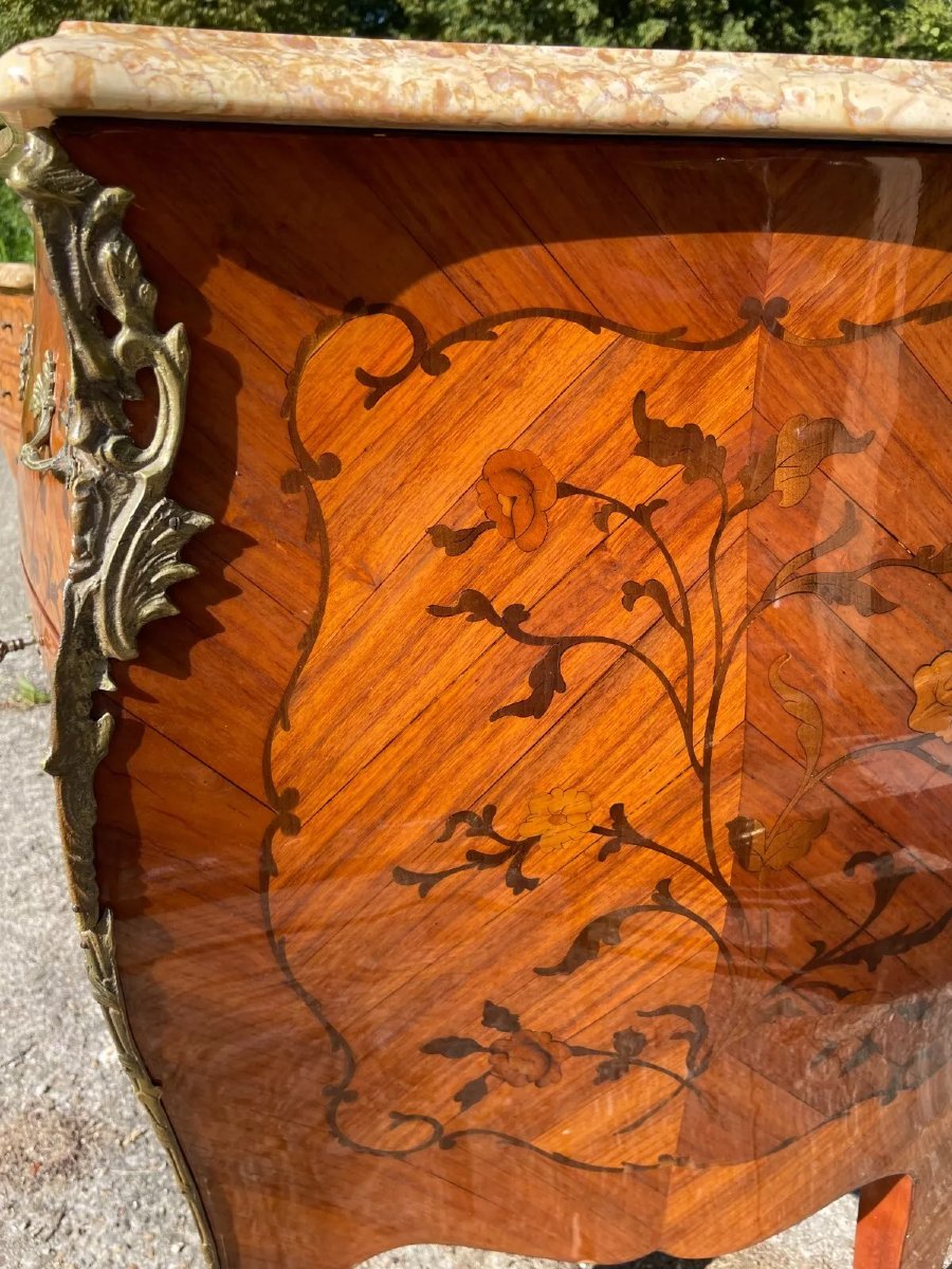 Commode et 2 Chevets Style Louis XV En Très Bon état- Parfaite  Marqueterie -photo-1