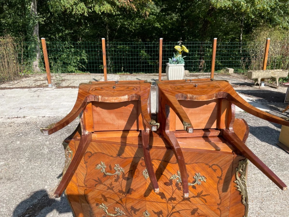 Commode et 2 Chevets Style Louis XV En Très Bon état- Parfaite  Marqueterie -photo-4