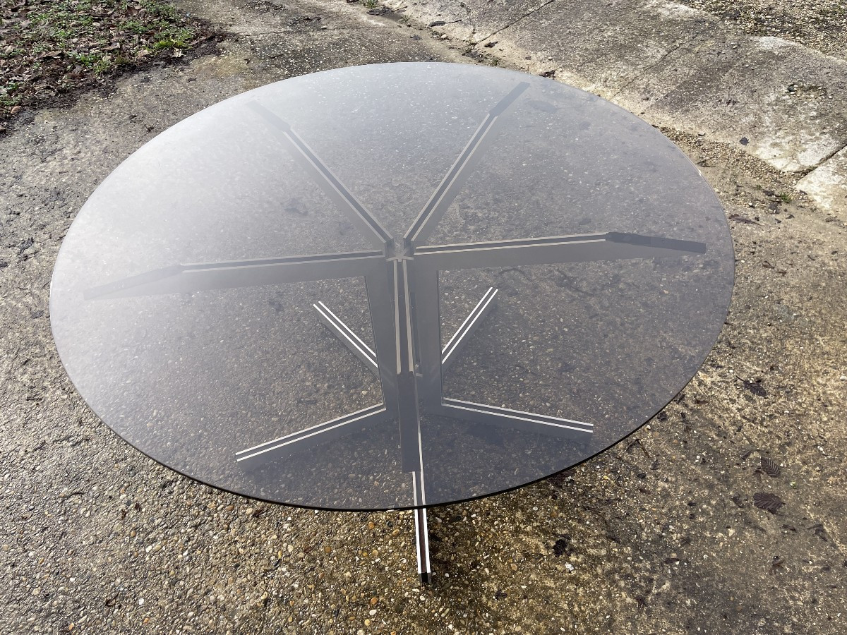 Grande Table En Verre Et Alu Ligne Roset Ou Dans Le Goût En Très Bon état-photo-2