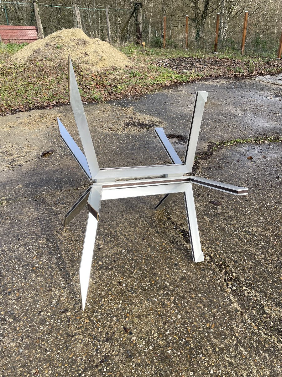 Grande Table En Verre Et Alu Ligne Roset Ou Dans Le Goût En Très Bon état-photo-4