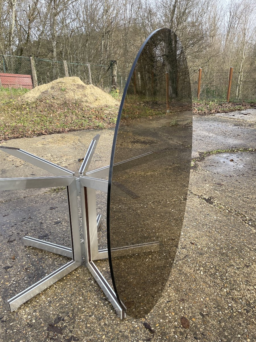 Grande Table En Verre Et Alu Ligne Roset Ou Dans Le Goût En Très Bon état-photo-7