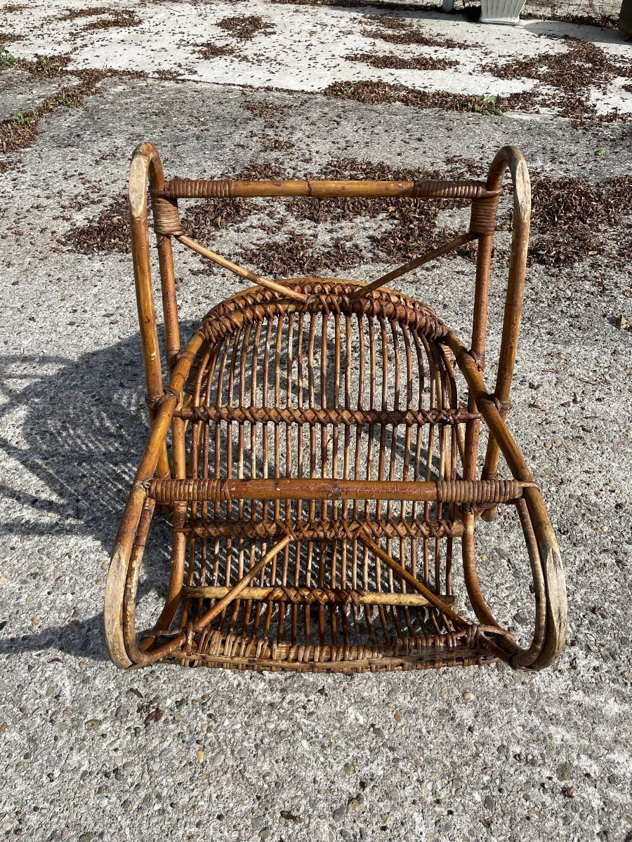 Old Vintage 1950s Rattan Armchair-photo-2