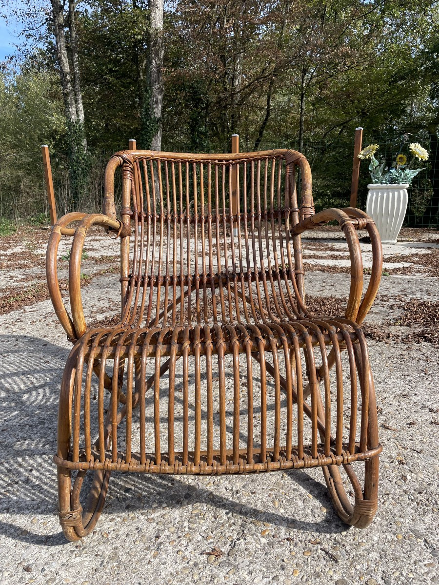 Old Vintage 1950s Rattan Armchair-photo-3