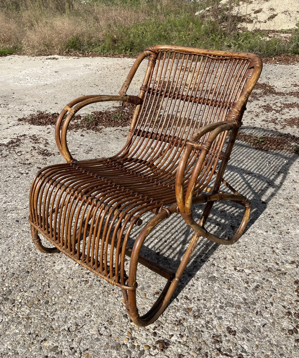 Old Vintage 1950s Rattan Armchair-photo-4