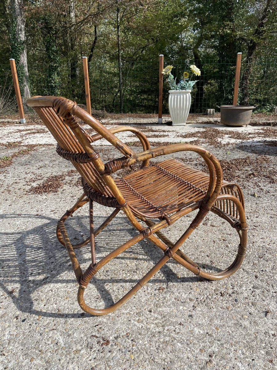 Old Vintage 1950s Rattan Armchair-photo-2