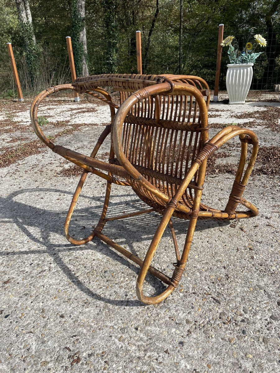 Old Vintage 1950s Rattan Armchair-photo-3