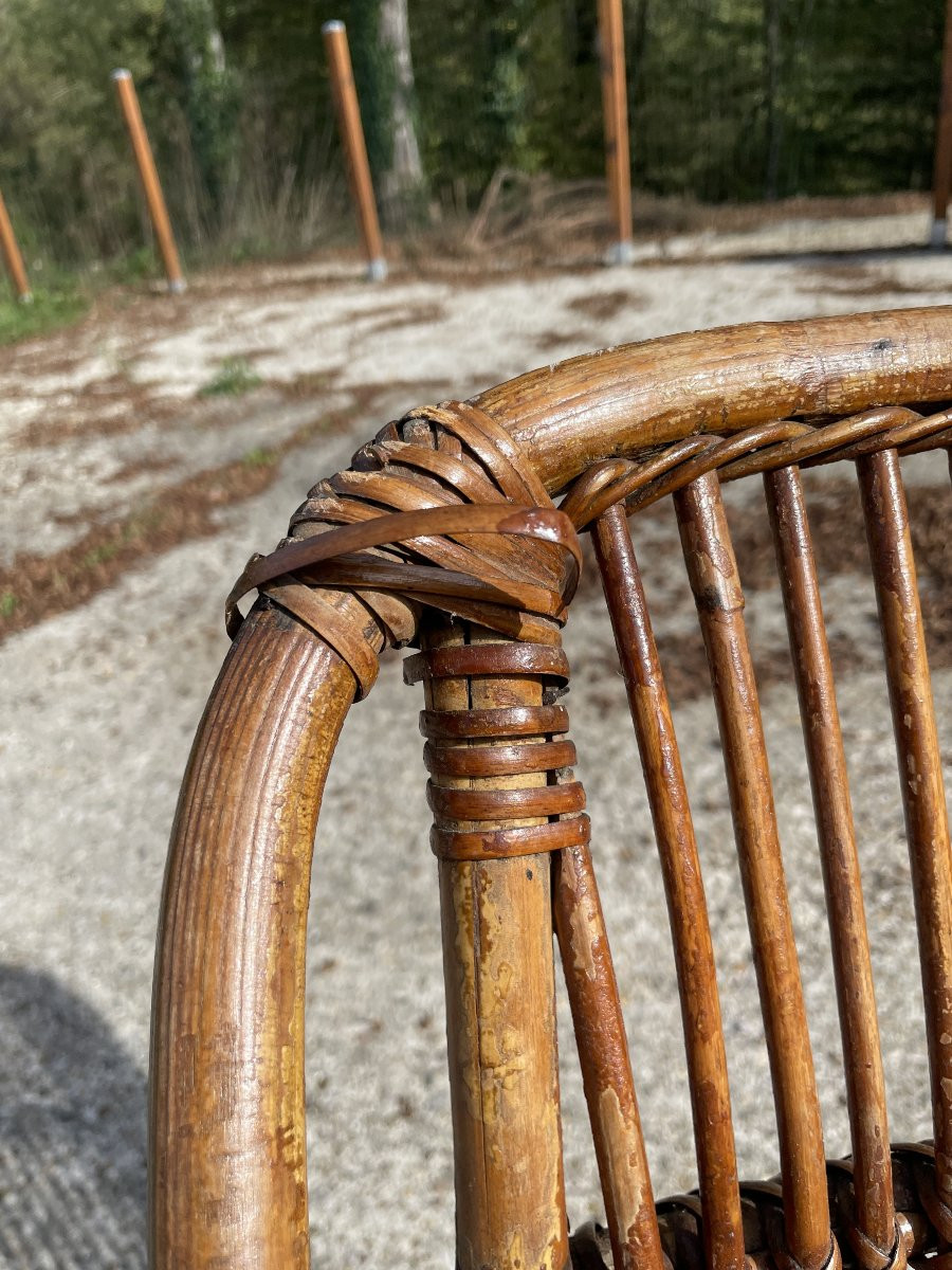 Old Vintage 1950s Rattan Armchair-photo-6