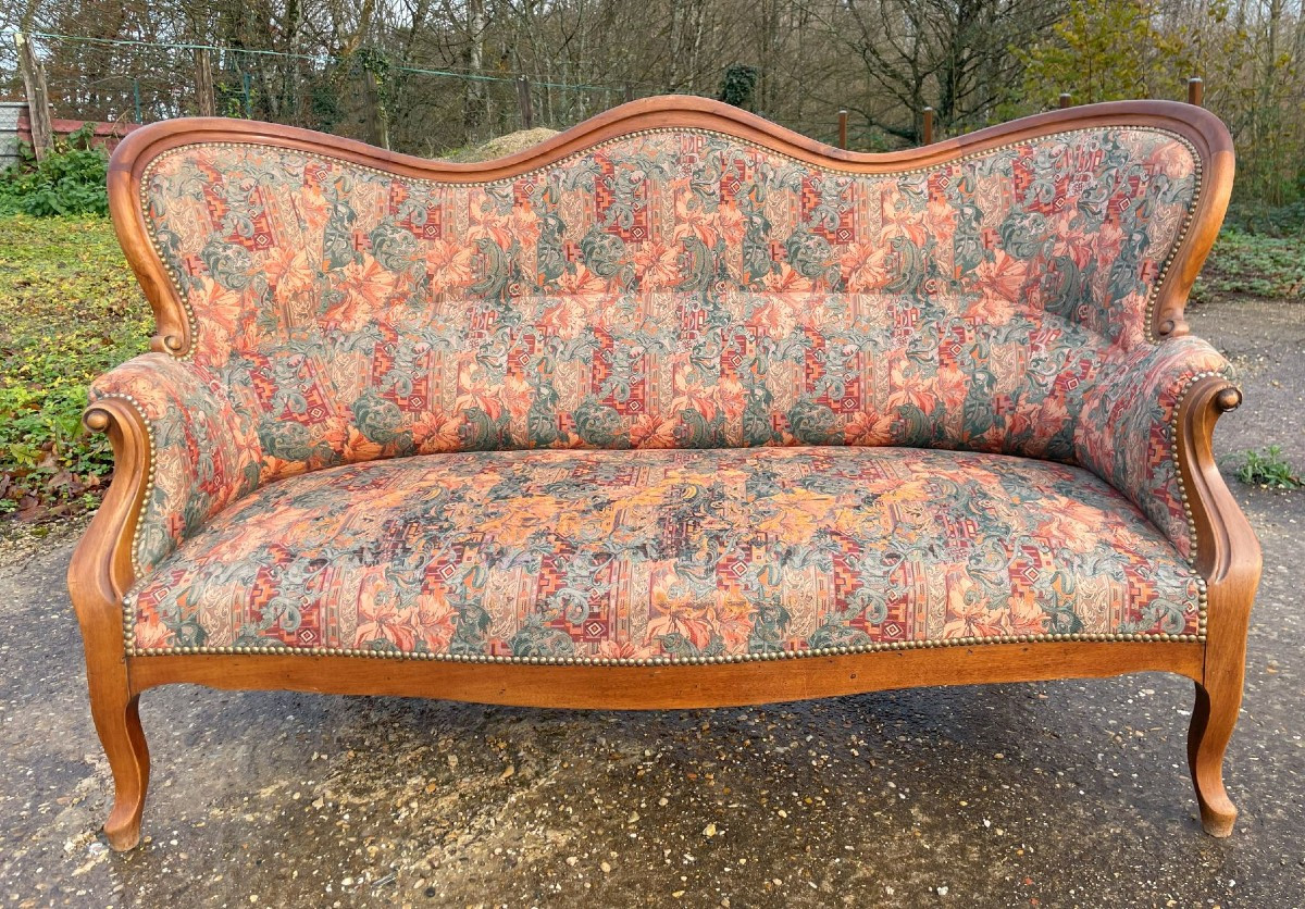 Petite Banquette Louis Philippe en bon état - Noyer massif - solide et stable