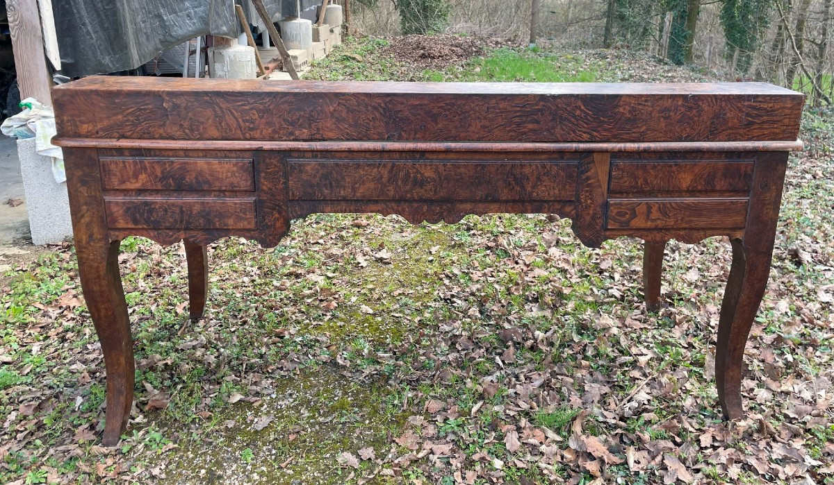 Grand bureau Louis Philippe 1820-40 en noyer et cuir -photo-2