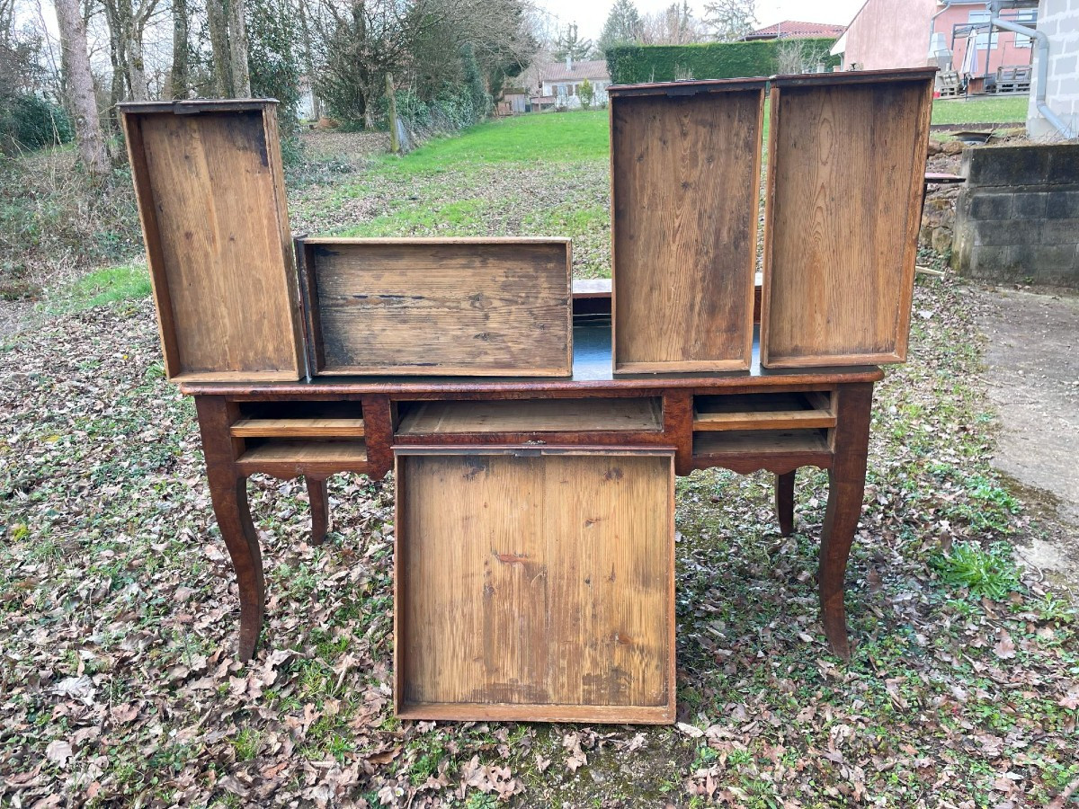 Grand bureau Louis Philippe 1820-40 en noyer et cuir -photo-4