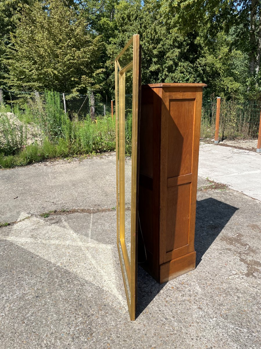 Miroir vintage  avec parcloses et motifs 1950-60 en bois doré et verre en bon état . -photo-7
