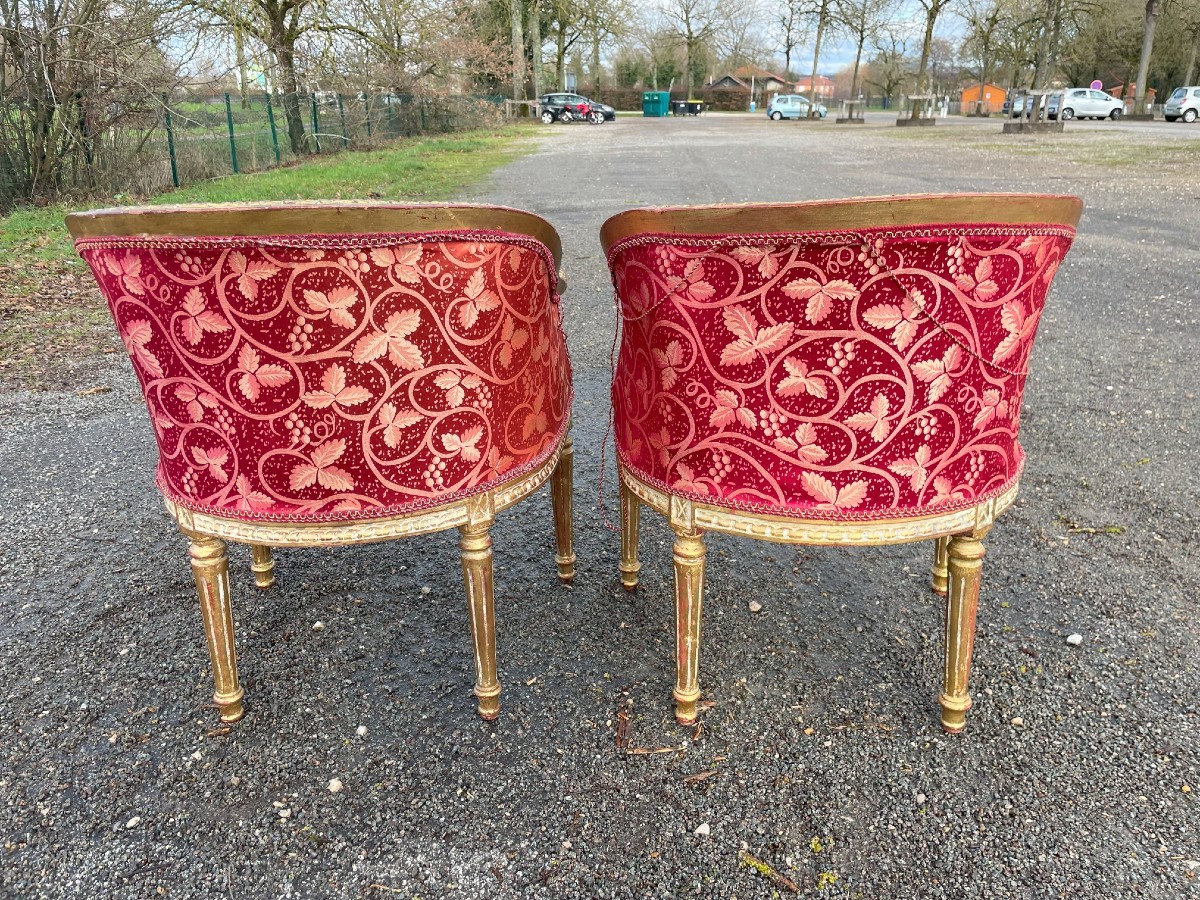2 Fauteuils en bois massif doré et tissus rouge-photo-2