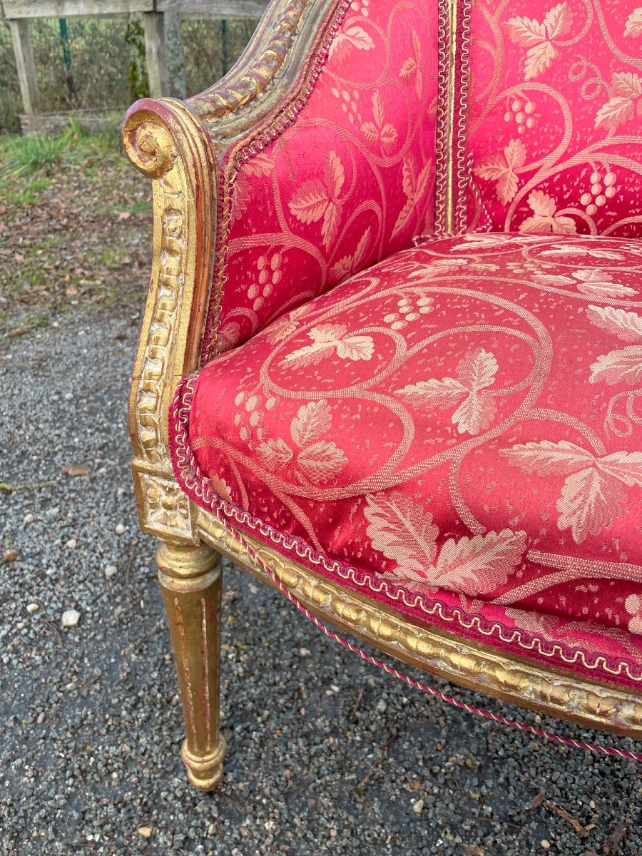 2 Fauteuils en bois massif doré et tissus rouge-photo-2