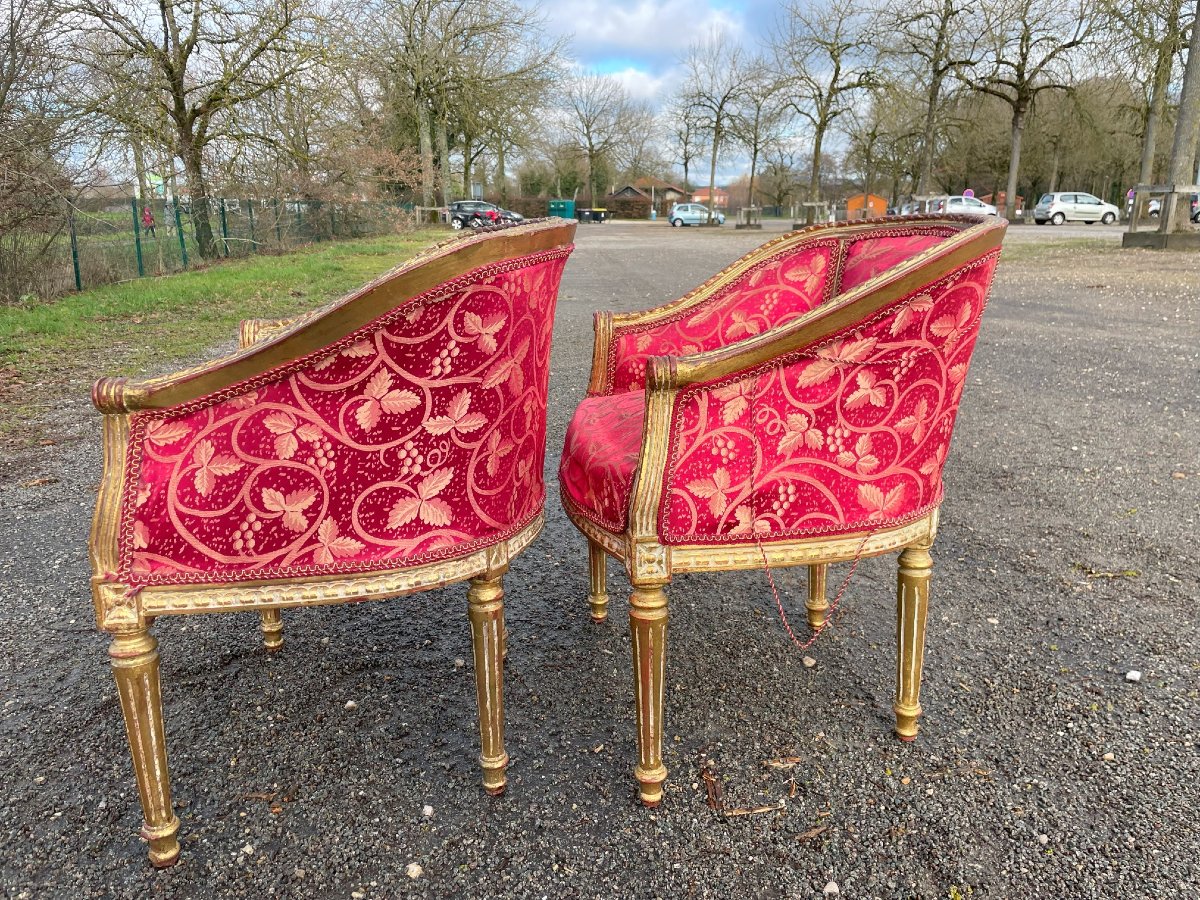 2 Fauteuils en bois massif doré et tissus rouge-photo-4