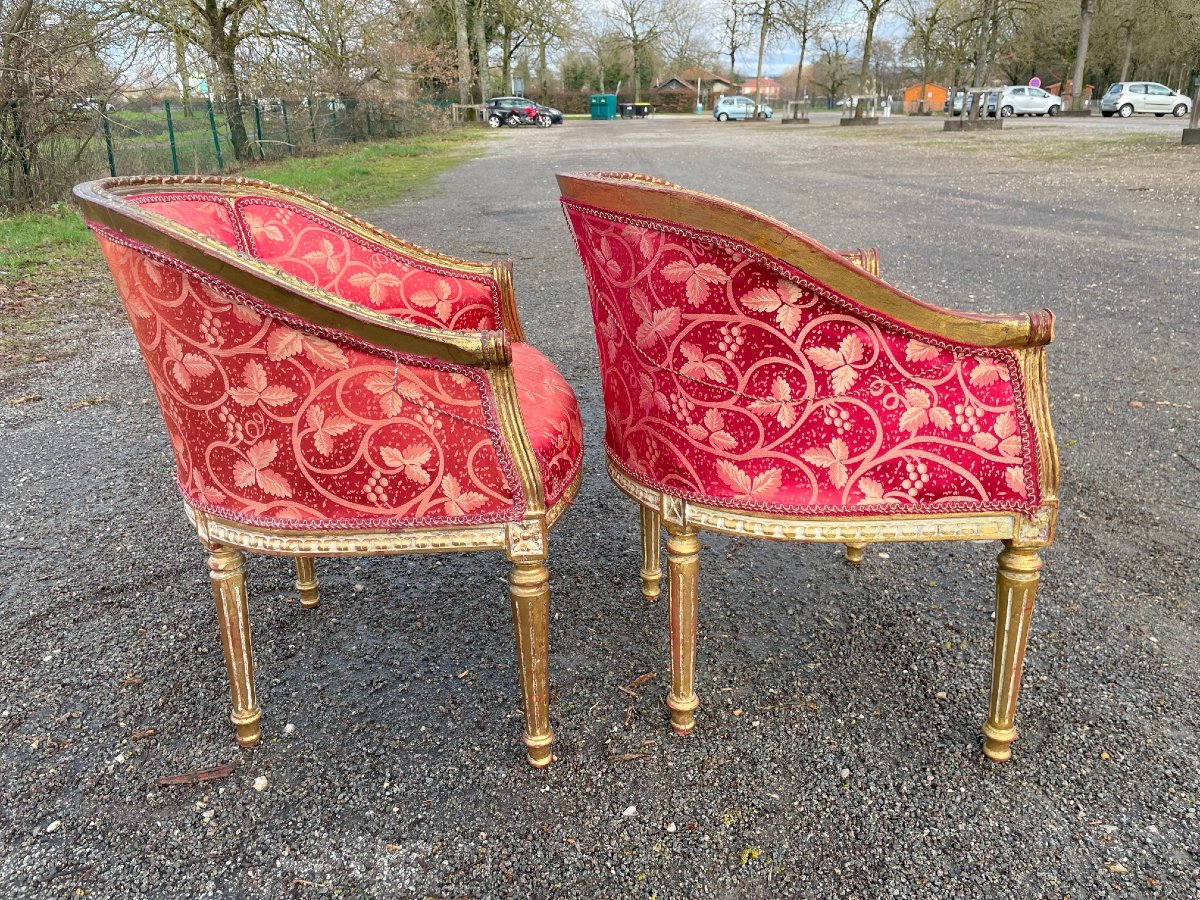 2 Fauteuils en bois massif doré et tissus rouge-photo-5