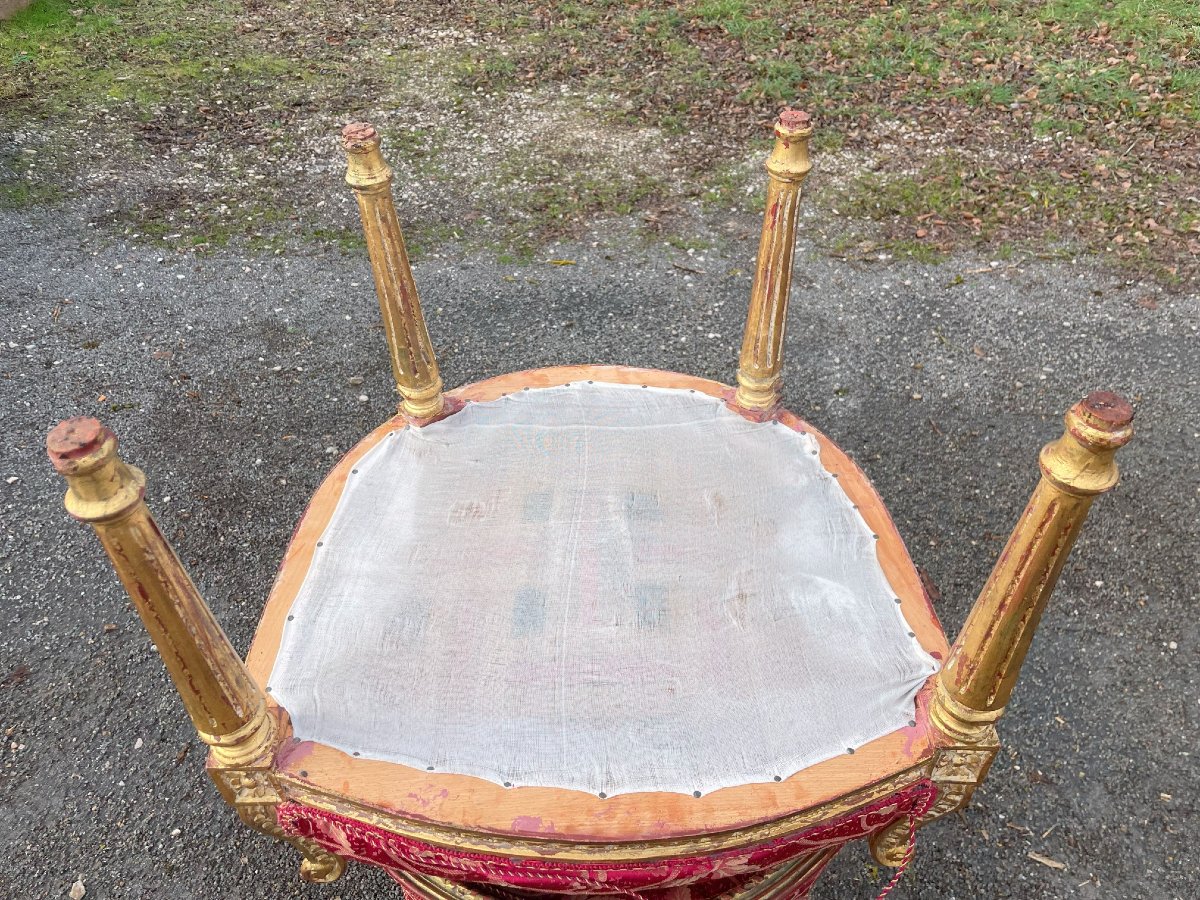 2 Fauteuils en bois massif doré et tissus rouge-photo-7