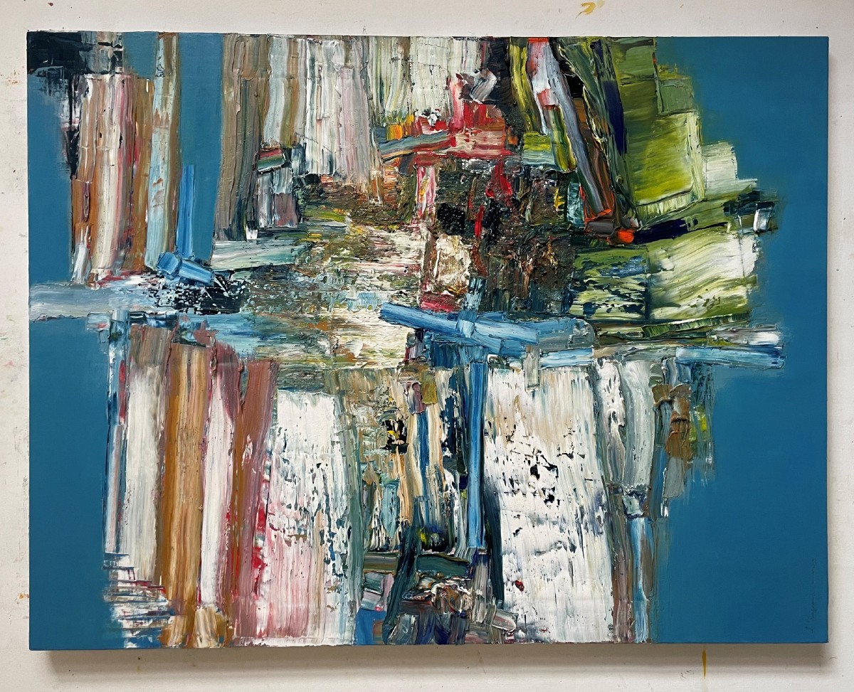 FOUGERAND " Jardin " Huile sur toile 116 x 88 cm 