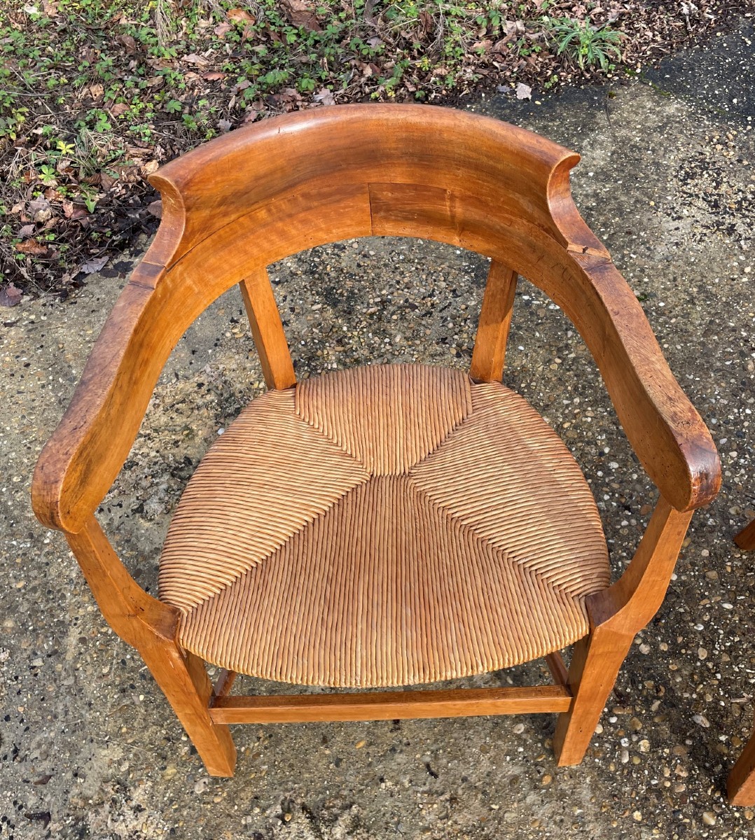 2 19th Century Walnut Straw Basket Armchairs -photo-2