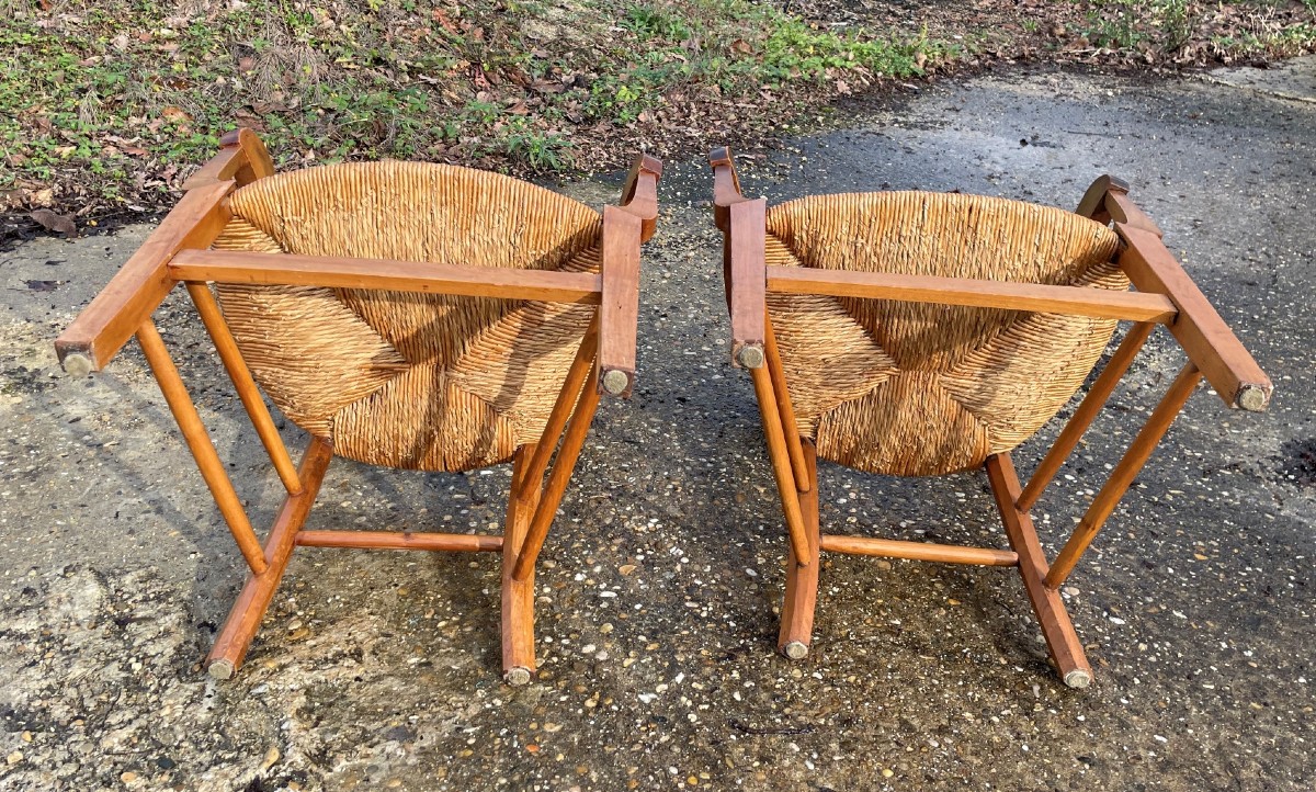 2 19th Century Walnut Straw Basket Armchairs -photo-4
