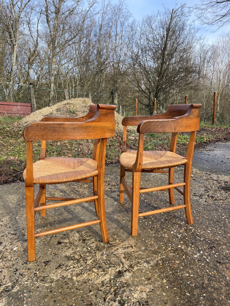 2 19th Century Walnut Straw Basket Armchairs -photo-1