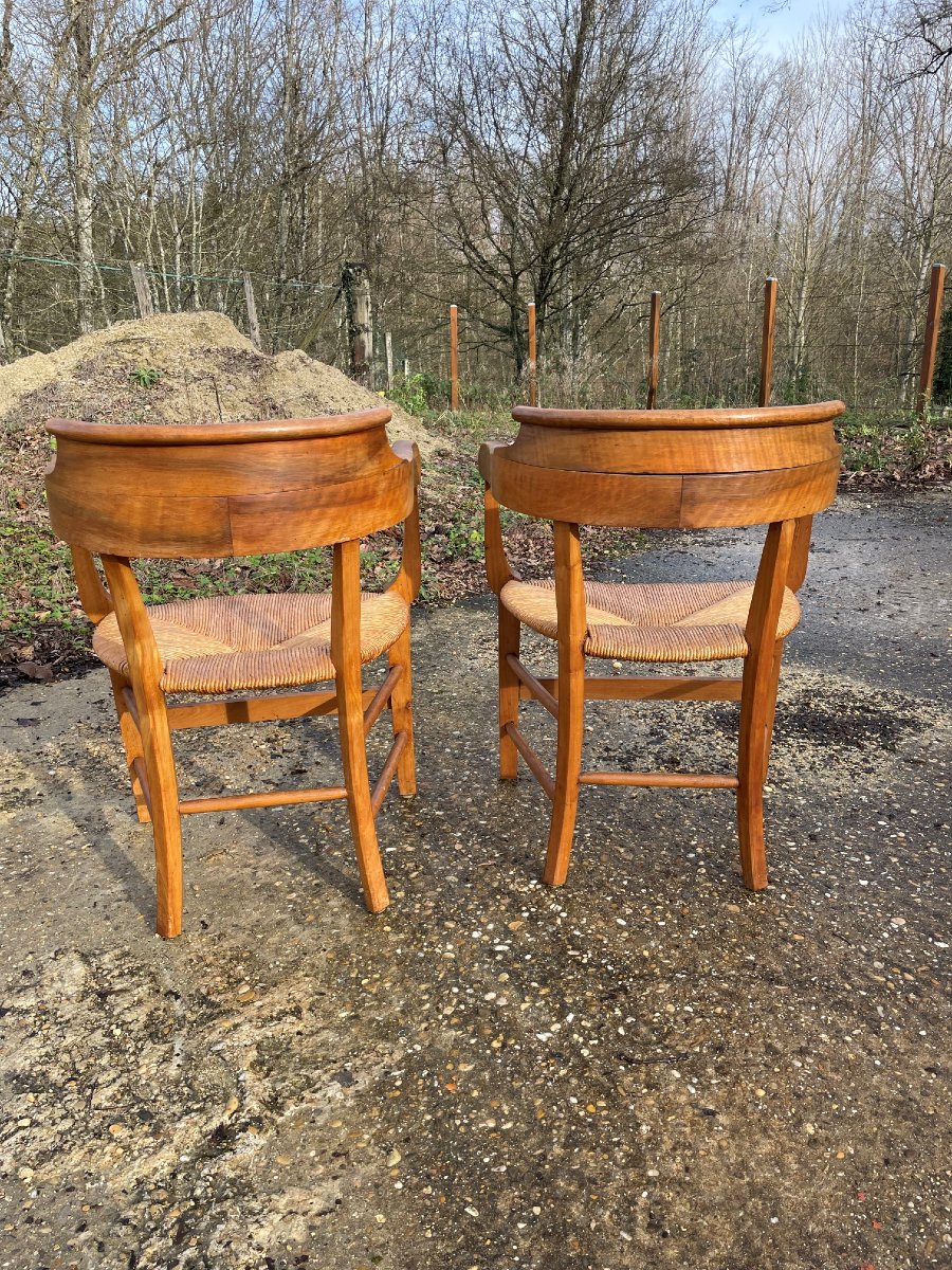 2 19th Century Walnut Straw Basket Armchairs -photo-2