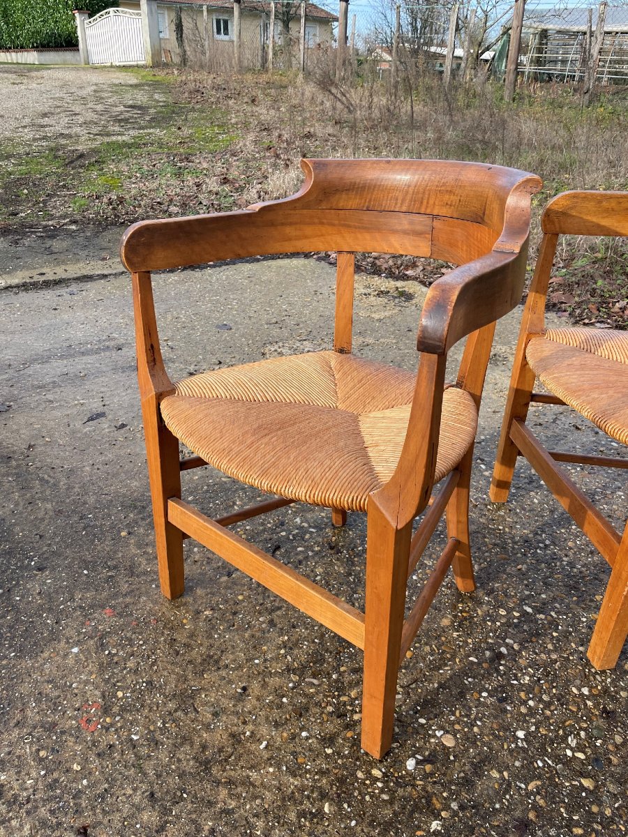 2 19th Century Walnut Straw Basket Armchairs -photo-6