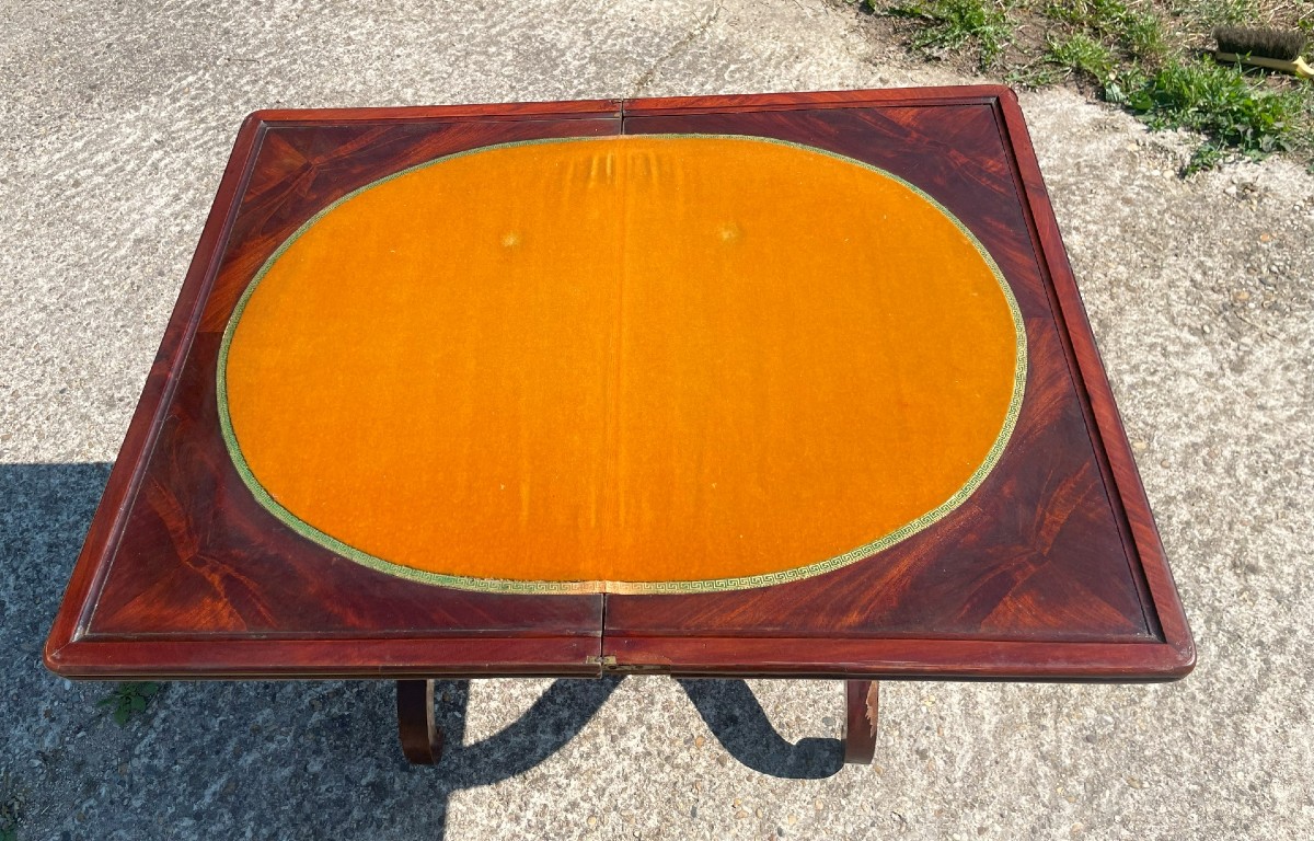 Table à jeux en portefeuille début 19ème siècle en noyer et acajou-photo-2